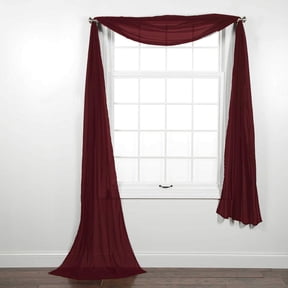 Decotex Modern Burgundy Solid Print Rod Pocket Sheer Kitchen Curtain, 55” x 216”