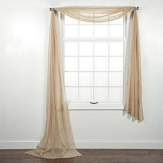 Decotex Sheer Rod Pocket Curtains Taupe Solid Print Sheer Kitchen 55" x 216" Scarf
