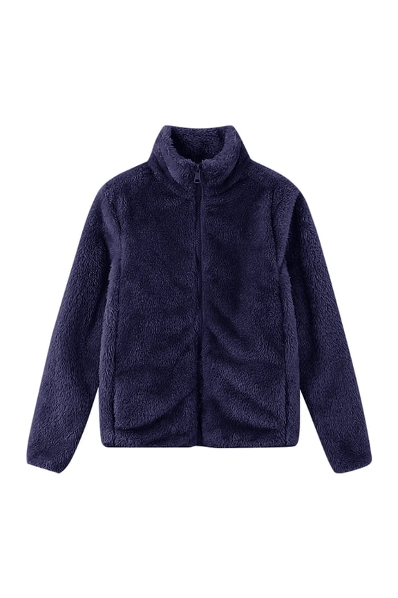 Solid Sherpa Fleece Jacket Women Zip Up High Neck without Hood Warm Bed Jackets Long Sleeve Cozy Fluffy Fuzzy Sweater Coats