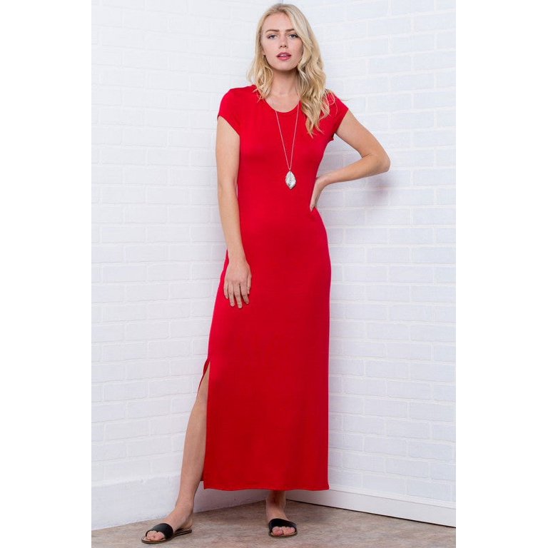 Solid short sleeve maxi sheath dress Clearance
