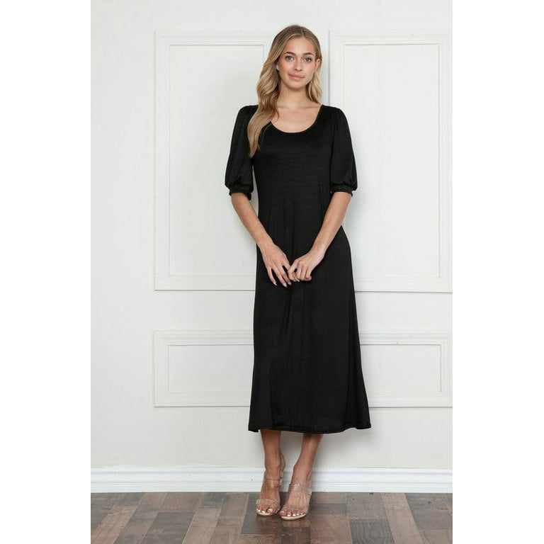 Solid Short Sleeve Scoop Neck Maxi Dress Black L Walmart