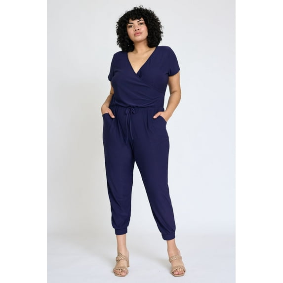 Solid Short Sleeve Surplice Jogger Jumpsuit | 5 Colors | S-3X