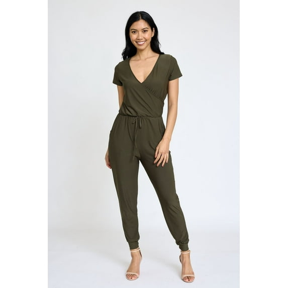 Solid Short Sleeve Surplice Jogger Jumpsuit | 5 Colors | S-3X