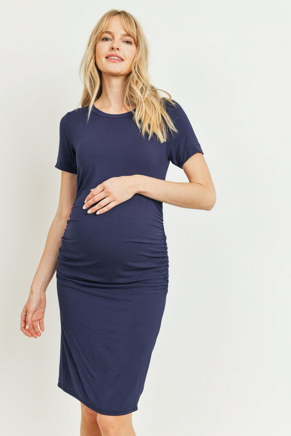 Solid Short Sleeve T-Shirt Bodycon Maternity Midi Dress
