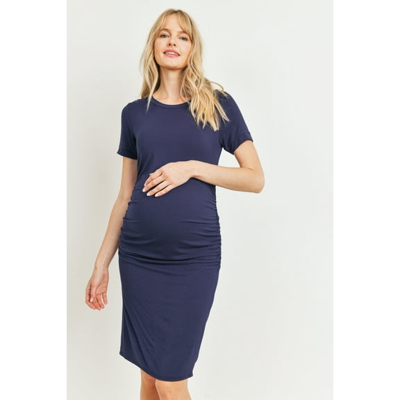 Solid Short Sleeve T-Shirt Bodycon Maternity Midi Dress