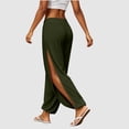 thumbnail image 1 of Solid Side Slit Harem Yoga Pants Women Elastic Drawstring Waist Lightweight Beach Lounge Casual Pants Army Green XL, 1 of 7