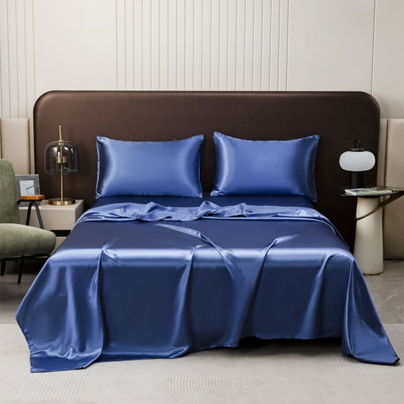Solid Silk Bedding Sheet Set - Machine Washable Luxury Fabric, Fade Resistant, Cooling and Breathable