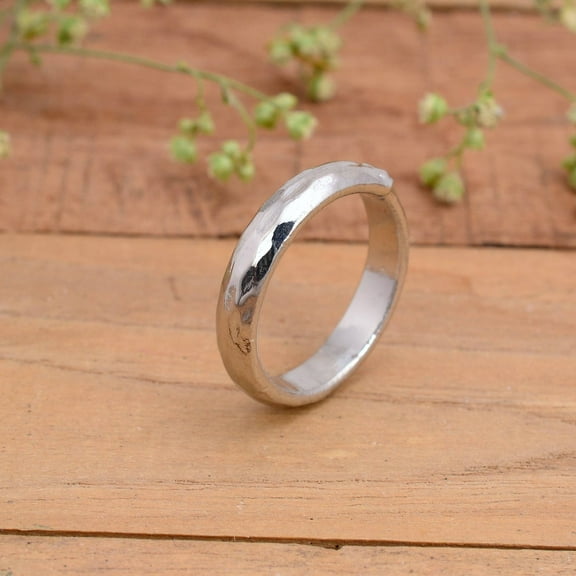 Solid Silver Hammered Ring Band, 925 Sterling Silver Band, Hammered Silver Ring
