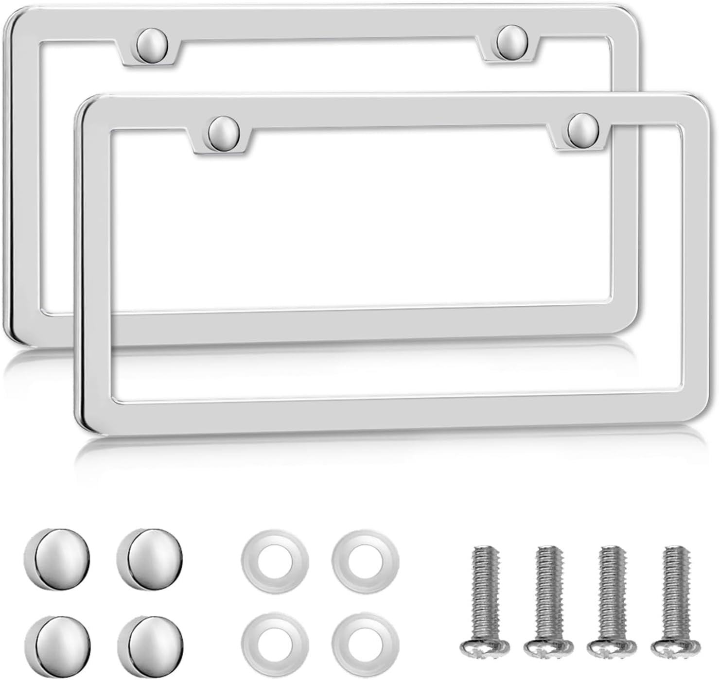 Solid Silver License Plate Frames 2 Pack, 2 Holes Rust-proof License 