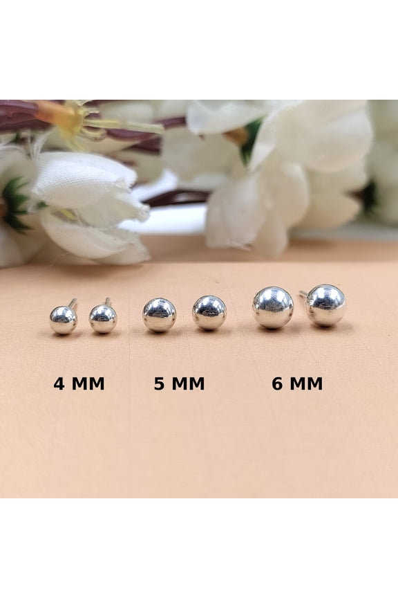 Solid Silver Round Ball Shape Stud Earrings Stud Earrings Classic Minimal Art Handmade Gift 925 Silver Gift for her