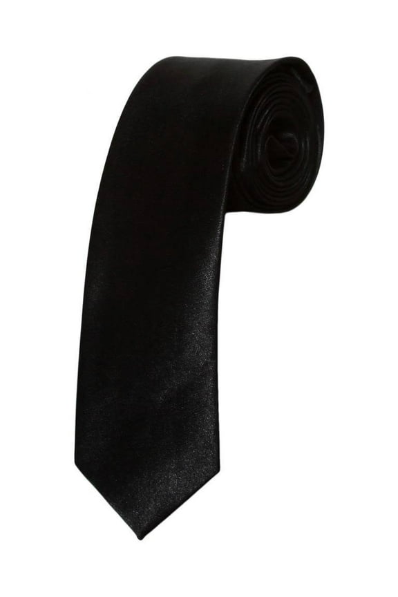 Solid Skinny 1 1/2 Inch Black Necktie Tie