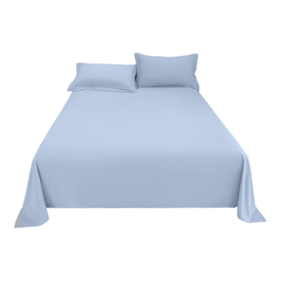 Solid Sky Blue 3-Piece Bed Sheet Set with One Flat Sheet and Two Pillowcases, Soft Polyester Bedding for Bedroom and Guest Room
