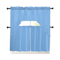 Solid Sky Swag Valance and Tier Curtains Set Blue Kitchen Curtains 3 Piece Set Rod Pocket Panels for Bedroom Cafe Swag Valances and 36 inches Tiers