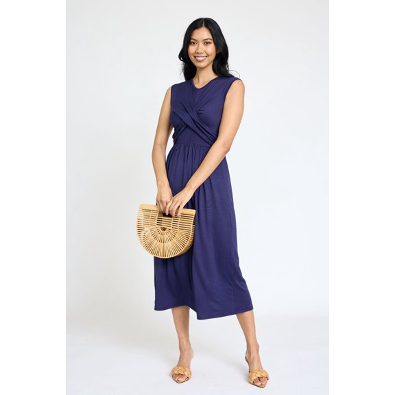 Solid Sleeveless Cross-Over Bodice Midi Dress | 6 Colors | S-3X