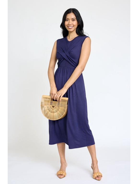 Solid Sleeveless Cross-Over Bodice Midi Dress | 6 Colors | S-3X