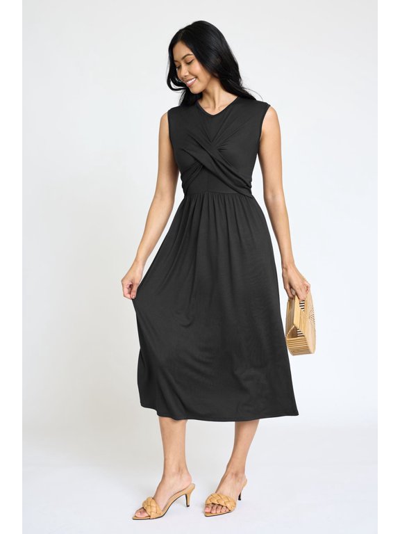 Solid Sleeveless Cross-Over Bodice Midi Dress | 6 Colors | S-3X