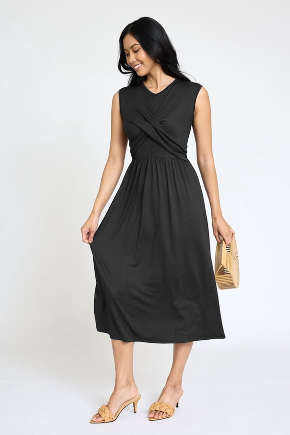 Solid Sleeveless Cross-Over Bodice Midi Dress | 6 Colors | S-3X