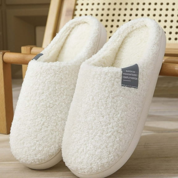 Solid Slippers For Fall And Winter Men And Women Couple Home Slippers Padded Warm Indoor Slippers White CN：41(US:8)