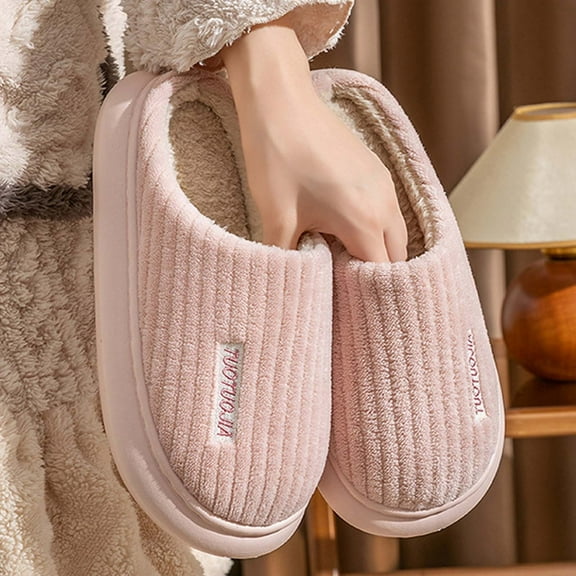 Solid Slippers For Winter Thick Soled Slip Durable Indoor & Outdoor Wear Warm Slippers Classic Style Pink CN：41(US:8)
