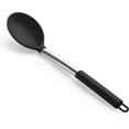 thumbnail image 1 of Solid and Slotted Cooking Spoon Large Silicone Cooking Spoon, Non Stick Solid Basting Spoon, Heat-Resistant Kitchen Utensils for Mixing, Serving, Draining (Black Solid - 1PC), 1 of 5