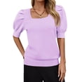 thumbnail image 1 of Solid Square Neck Women's Puff Short Sleeve Sweater Tops Rendy Casual Knit Tops, 1 of 5