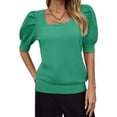 thumbnail image 1 of Solid Square Neck Women's Puff Short Sleeve Sweater Tops Rendy Casual Knit Tops, 1 of 6