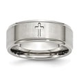 thumbnail image 1 of Solid Stainless Steel Bevel Step Edge Cross 8mm Men's Matte Brushed Finish and Wedding Band Ring Comfort-Fit Size 8, 1 of 8