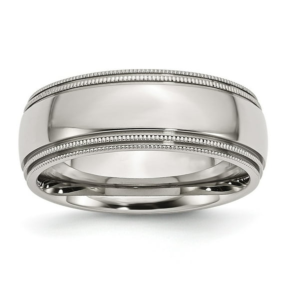 Solid Stainless Steel Grooved and Beaded 8mm Men's Plain Classic Wedding Band Ring Size 8.5