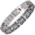 thumbnail image 1 of Wollet Solid Stainless Steel Magnetic Bracelets for Women Ladies with Blue Turquoise Stones, Antique Silver Polish,17.5-20.5cm (11mm), 1 of 11