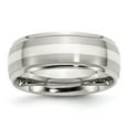 thumbnail image 1 of Solid Stainless Steel Men's 925 Sterling Silver-Inlay Ridged Edge Matte Brushed Finish and Wedding Band Ring Size 10, 1 of 7