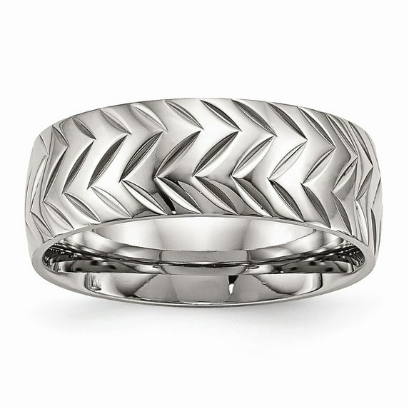 Solid Stainless Steel Men's Diamond-Cut Wedding Band Ring Size 9