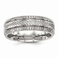 thumbnail image 1 of Solid Stainless Steel Men's Grooved and Textured Wedding Band Ring Size 10.5, 1 of 7