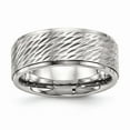thumbnail image 1 of Solid Stainless Steel Men's Matte Brushed Finish Center Ridged Edge Diamond-Cut Wedding Band Ring Size 10, 1 of 7