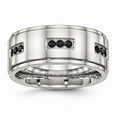 thumbnail image 1 of Solid Stainless Steel Men's Ridged Edged Black CZ Cubic Zirconia Wedding Band Ring Size 12.5, 1 of 7