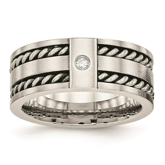 Solid Stainless Steel Men's Vintage Antiqued and Matte Brushed Finish with CZ Cubic Zirconia Twisted 9.00mm Wedding Band Ring Size 10