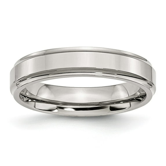 Solid Stainless Steel Ridged-Edge 5mm Plain Classic Wedding Band Ring Size 11.5