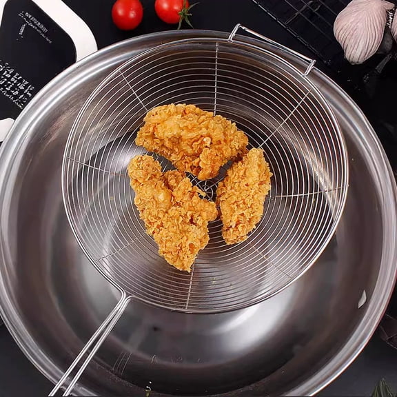 Solid Stainless Steel Spider Strainer Skimmer Durable Kitchen Ladle for Cooking, Frying & Pasta | Wire Mesh Spoon for Blanching, Draining & Deep-Fryin