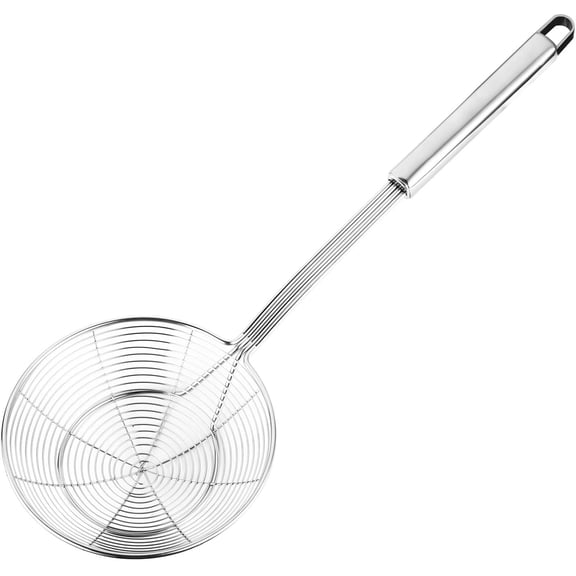 Solid Stainless Steel Spider Strainer Skimmer Ladle for Cooking and Frying, Kitchen Utensils Wire Strainer Pasta Spoon, 5.4 Inch
