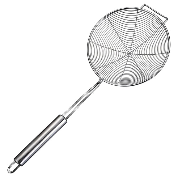 Solid Stainless Steel Spider Strainer Skimmer Ladle for Cooking and Frying, Kitchen Utensils Wire Strainer Pasta Spoon, 7 Inch