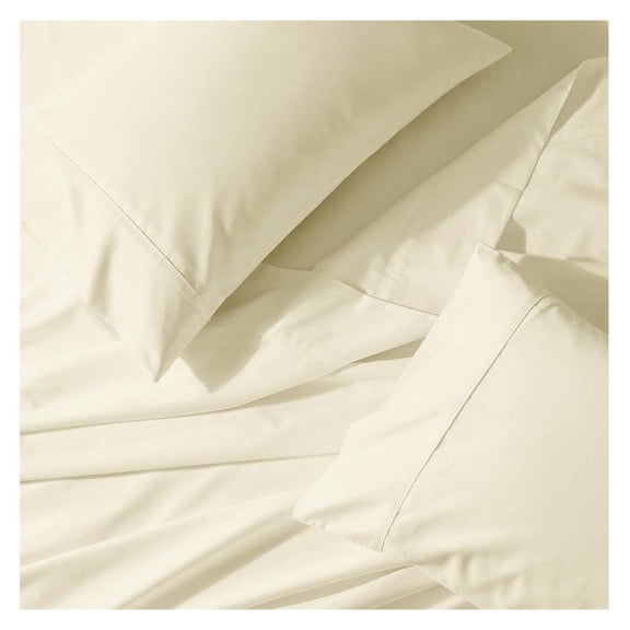 Solid Standard Pillowcases, Crispy Soft Cotton Percale Set of 2 Pillow Cases Pillowcases-Standard Ivory