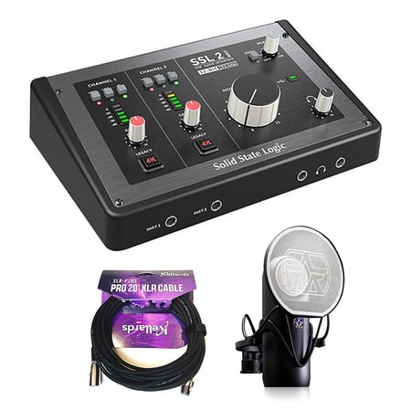 Solid State Logic SSL 2 MKII - 2x2 USB Audio Interface Bundle with Aston Microphones Element Microphone KIT and Kellards XLR-P20T Pro 20 ft XLR Microphone Cable, XLR Male to Female Cable