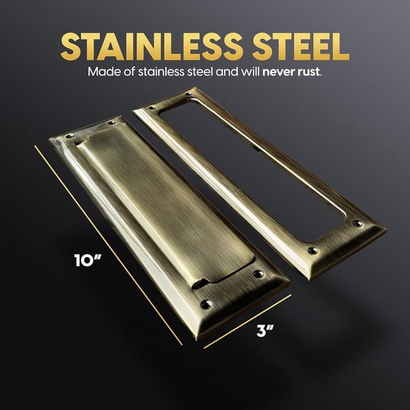 Solid Steel Antique Brass Color with Spring Flap | Mail Slot Fits to Most Doors | Outer Size 10 Inches by 3 inches