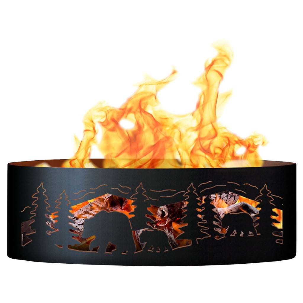 48" Gray Steel Bear and Cubs Cutout Fire Pit Ring