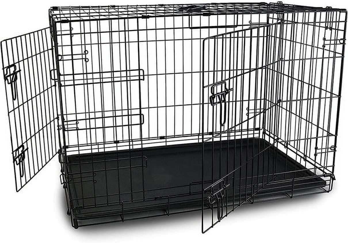 Solid-Steel Dog Crate| Heavy Duty, Foldable, Easy to Assemble, Floor Protection Roller Feet. - Double Door - 42-inch w/ Divider