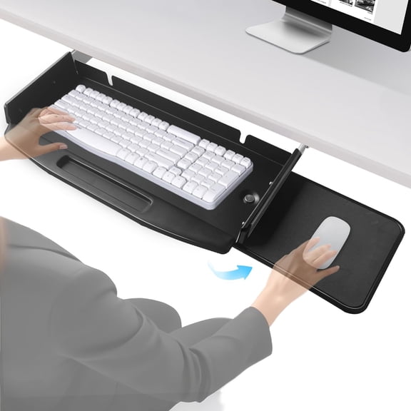 Solid Steel Under Desk Tray Slide Out With 360 Rotating Mouse Platform Shelf Sliding Mounted Holder Drawer 28"lx11"w