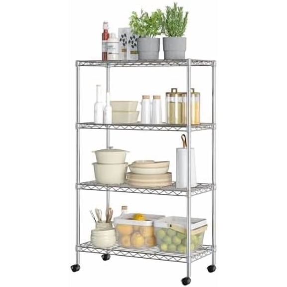 Solid Steel Wire Shelving Storage Unit Adjustable Shelves Organizer Rack, for Home, Kitchen, Office, Garage, Bedroom, Closet, Steel, 4-Tier, 30" W x 14" D
