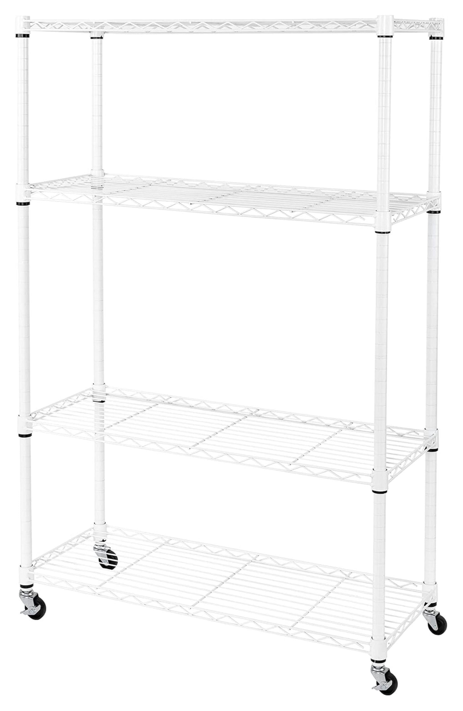 White Adjustable 4-Tier Steel Wire Shelving Unit with Wheels
