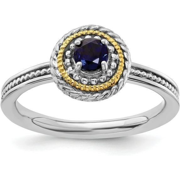 Solid Sterling Silver & 14k Two-Tone Gold Stackable Expressions Created Sapphire Ring - Ring Size 9.0