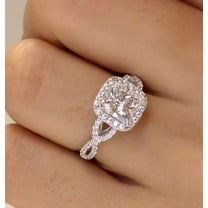 Solid Sterling Silver 2Ct Princess Cut Lab Created Diamond Halo Engagement Ring 14K White Gold Plated