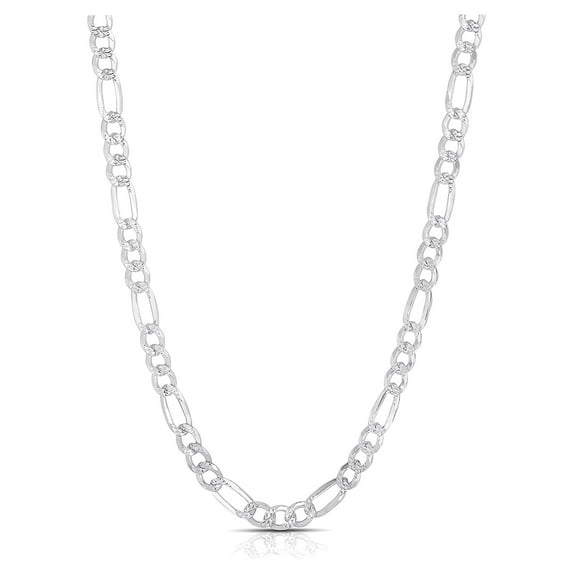 Solid Sterling Silver Figaro Link Diamond-Cut Pave .925 ITProLux Necklace Chains 3MM - 10.5MM, 16" - 30", Silver Chain for Men & Women, Made In Italy, Next Level Jewelry